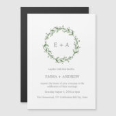 青エレガント水色リース結婚ズ マグネット招待状 (正面/裏面)