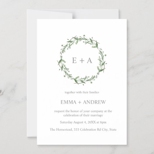 青エレガント水色リース結婚ズ マグネット招待状 (正面)