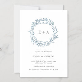 青エレガント水色リース結婚式招待状 マグネット招待状