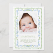 青エレガント水色枠フォト誕生 案内状 (裏面)