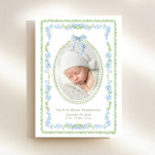 青エレガント水色枠フォト誕生 案内状