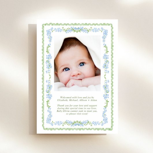 青エレガント水色枠フォト誕生 案内状