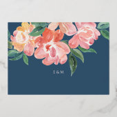 青エレガント水色植物保存日 箔招待状 (裏面)