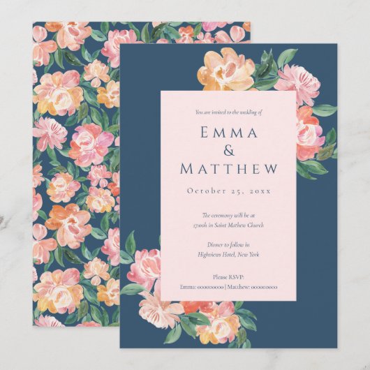 青エレガント水色植物園 招待状 (正面/裏面)