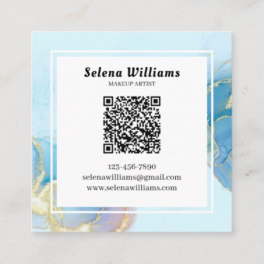 青エレガント水色正方形デザインとQRコード スクエア名刺 (裏面)