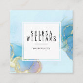 青エレガント水色正方形デザインとQRコード スクエア名刺 (正面)