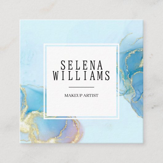 青エレガント水色正方形デザインとQRコード スクエア名刺 (正面)