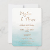 青エレガント水色海ビーチをテーマ結婚にした セーブザデート (正面)