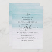 青エレガント水色結婚の | スクリプト航海の 招待状 (正面/裏面)