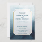 青エレガント水色結婚の 招待状 (正面)