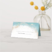 青エレガント水色金ゴールドグリッター結婚テーブル プレイスカード (正面)