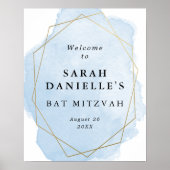 青エレガント水色、金ゴールドフレーム歓迎ポスター ポスター (正面)