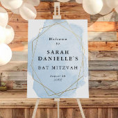 青エレガント水色、金ゴールドフレーム歓迎ポスター ポスター