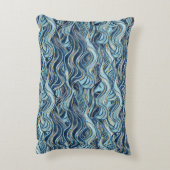 青エレガント波パターン(金ゴールドアクセント付) アクセントクッション (裏面(縦))