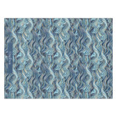 青エレガント波パターン(金ゴールドアクセント付) テーブルクロス (正面(横))