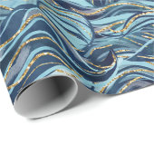 青エレガント波パターン(金ゴールドアクセント付) ラッピングペーパー (ロールコーナー)