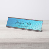 青エレガント海の波のテンプレートモダン自然 デスクネームプレート (正面)