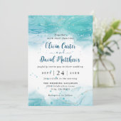 青エレガント海結婚式招待状 セーブザデート (スタンド正面)