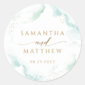 青エレガント淡い色のと緑の水の色結婚の ラウンドシール (正面)