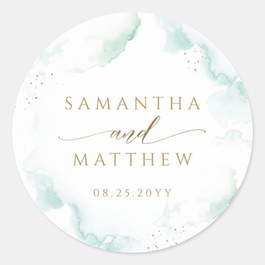 青エレガント淡い色のと緑の水の色結婚の ラウンドシール (正面)