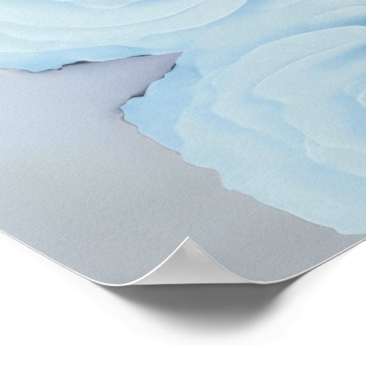 青エレガント淡い色のバラ書道の結婚歓迎 ポスター (角)