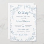 青エレガント淡い色のフローラベビーシャワー招待状 招待状 (正面/裏面)