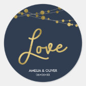 青エレガント灯フェイク結婚金ゴールド ラウンドシール (正面)