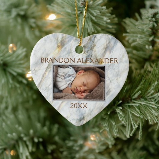 青エレガント灰色の大理石パタカスタムーン写真 セラミックオーナメント (ツリー)