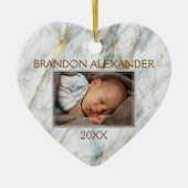 青エレガント灰色の大理石パタカスタムーン写真 セラミックオーナメント (正面)