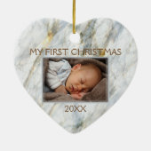 青エレガント灰色の大理石パタカスタムーン写真 セラミックオーナメント (裏面)