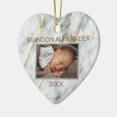 青エレガント灰色の大理石パタカスタムーン写真 セラミックオーナメント (左)