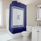 青エレガント灰色の正方形パターンイニシャルモノグラム シャワーカーテン (インサイチュ)