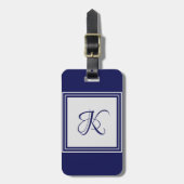 青エレガント灰色の正方形パターンイニシャルモノグラム ラゲッジタグ (正面縦)