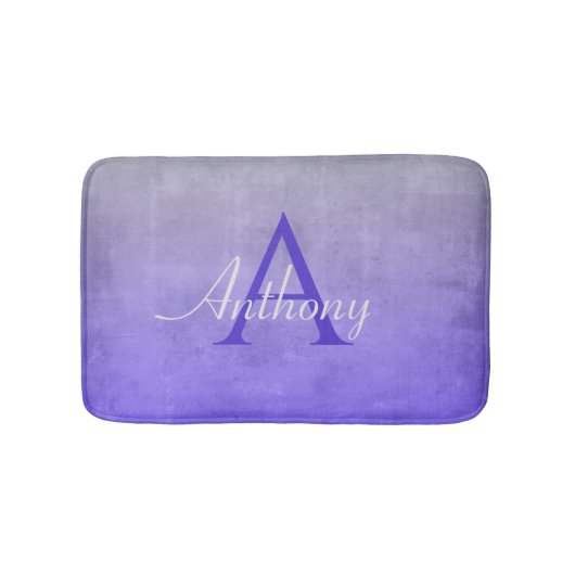 青エレガント灰色の素朴な抽象芸術名モノグラム バスマット (正面)