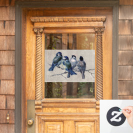 青エレガント灰色の鳥が枝にヴィンテージ ウィンドウサイン