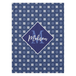 青エレガント灰色イニシャルモノグラムの テーブルクロス