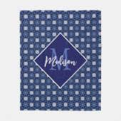 青エレガント灰色イニシャルモノグラムの フリースブランケット (正面)