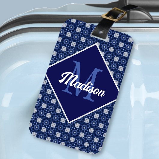 青エレガント灰色イニシャルモノグラムの ラゲッジタグ