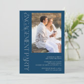 青エレガント灰色2フォト婚約パーティ 招待状 (スタンド正面)