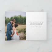 青エレガント牡丹フローラ結婚の写真を折り畳み サンキューカード (内部)