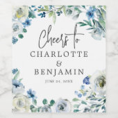 青エレガント牡丹フローラ結婚ズパーソナライズされた ワインラベル (シングルラベル)