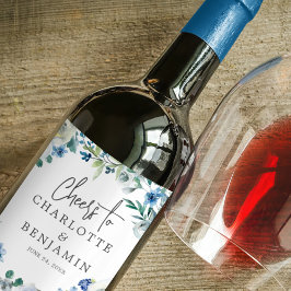 青エレガント牡丹フローラ結婚ズパーソナライズされた ワインラベル