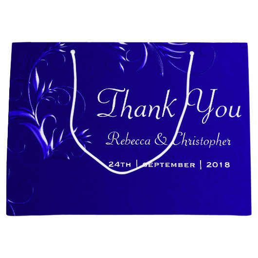 青エレガント王室のが結婚ありがとう ラージペーパーバッグ (正面)