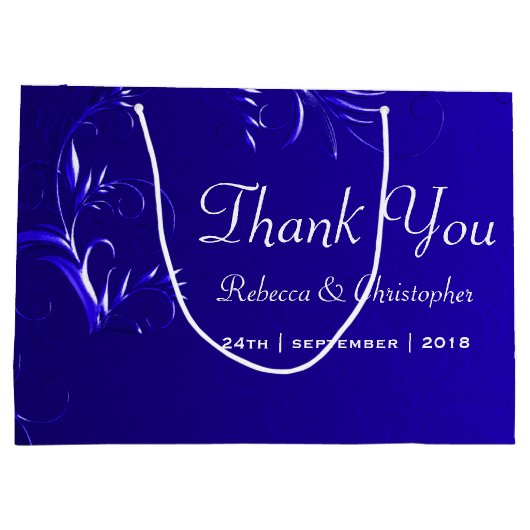 青エレガント王室のが結婚ありがとう ラージペーパーバッグ (裏面)