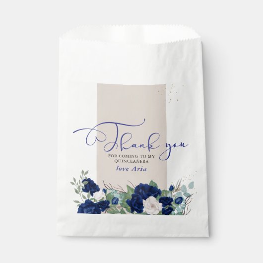 青エレガント王室のとアイボリーバラありがとう フェイバーバッグ (正面)