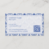 青エレガント王室のと白のダマスクのパターン 名刺 (裏面)