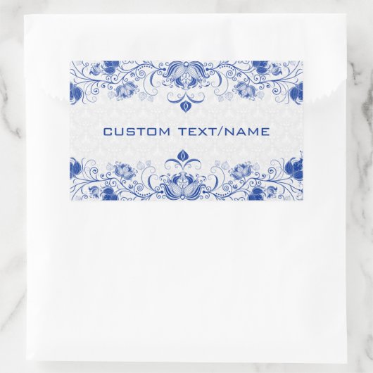 青エレガント王室のと白のダンパーと渦巻き 長方形シール (バッグ)