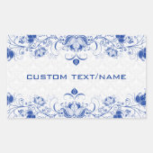青エレガント王室のと白のダンパーと渦巻き 長方形シール (正面)
