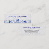 青エレガント王室のと白のフローラダマスクと渦巻き旋回 スキニー名刺 (正面/裏面)