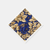 青エレガント王室のと金ゴールドのフローラ スタンダードカクテルナプキン (角)
